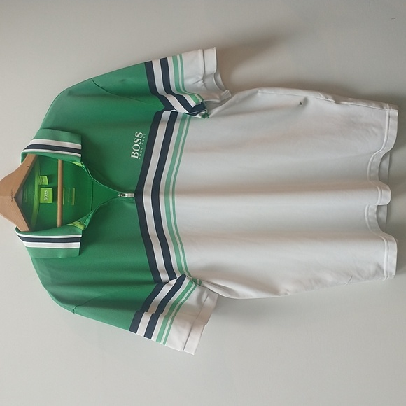 Hugo Boss Other - Hugo Boss Zip Polo Tennis/Golf Shirt. Green‎ and White. Large